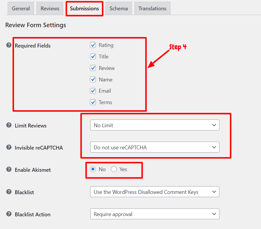 Review Plugin Settings
