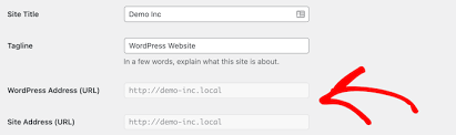 Update WordPress Address Settings