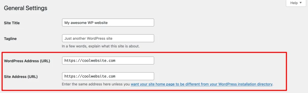Review WordPress URL Settings