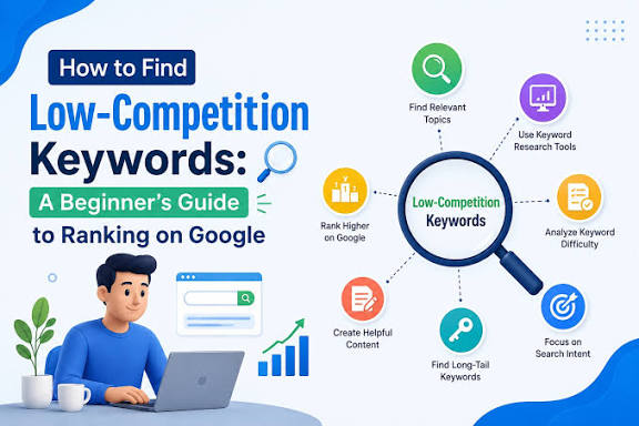 Create a premium featured image for a blog about SEO keyword research using search trend analytics. Show a modern digital marketer working on a laptop displaying a trend analysis dashboard with rising keyword graphs, search trend charts, line graphs, bar charts, and SEO performance metrics. Include visual elements like magnifying glass, keyword research icons, analytics dashboard, upward growth arrows, search engine optimization symbols, and data visualization. Use a clean blue, white, and green color palette with a futuristic technology style. Bright workspace, realistic lighting, ultra-detailed, professional digital marketing illustration, 4K quality, 16:9 aspect ratio, no text, no logos, no watermarks, no brand names.